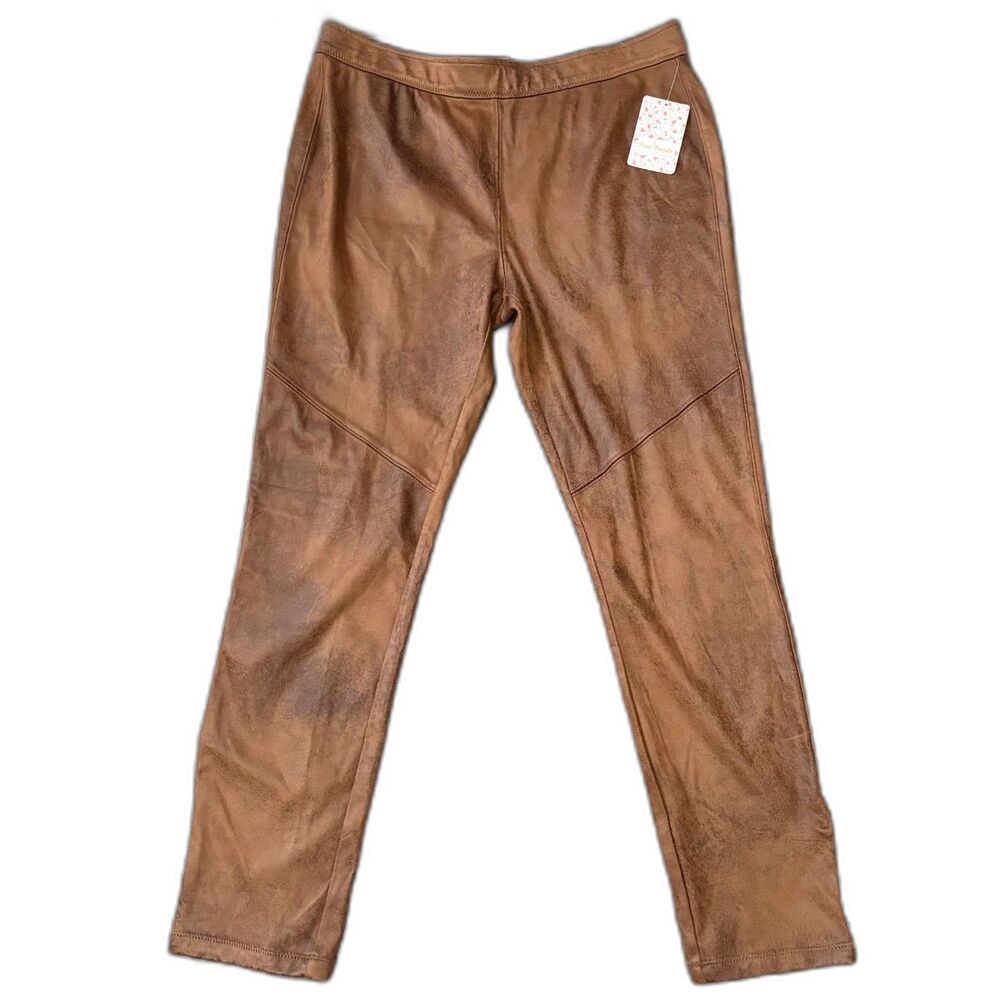 NWT Free People Faux Suede Moto Leggings Brown Distressed Edgy Earthy Size 31
